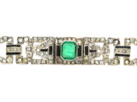 Art Deco Silver Green, Black & White Paste Bracelet