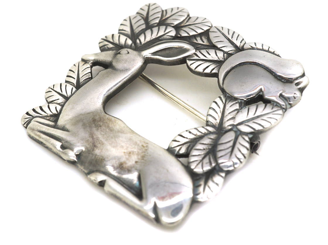 Georg Jensen Silver Brooch Of A Doe & A Squirrel By Arno Malinowski 