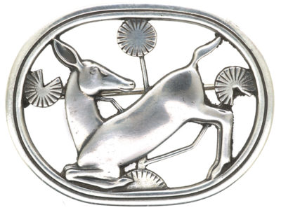 Georg Jensen Silver Kneeling Fawn Brooch Designed by Arno Malinowski