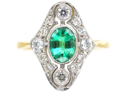 Art Deco 18ct Gold & Platinum, Emerald & Diamond Ring