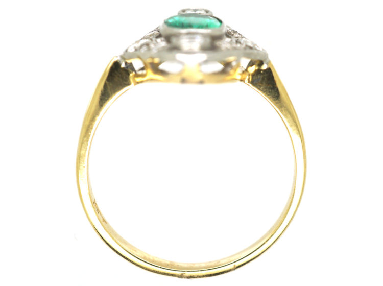 Art Deco 18ct Gold & Platinum, Emerald & Diamond Ring