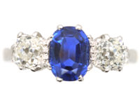 Art Deco 18ct Gold & Platinum, Sapphire & Diamond Three Stone Ring