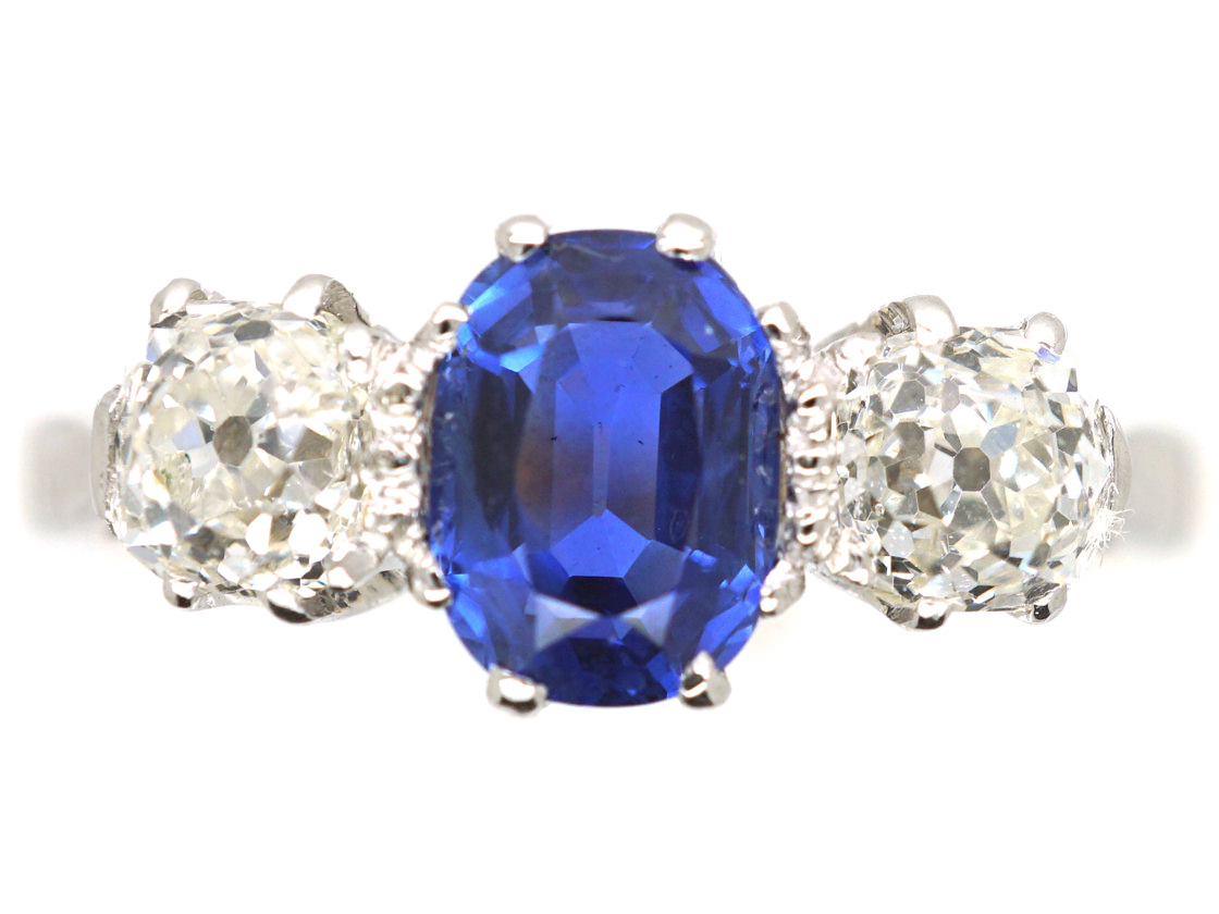 Art Deco 18ct Gold & Platinum, Sapphire & Diamond Three Stone Ring ...