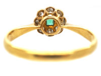 Edwardian 18ct & Platinum, Emerald & Diamond Cluster Ring