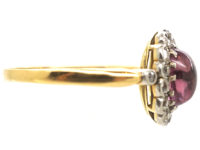 Edwardian 14ct Gold, Diamond & Cabochon Pink Tourmaline Cluster Ring