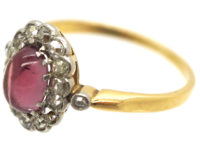 Edwardian 14ct Gold, Diamond & Cabochon Pink Tourmaline Cluster Ring