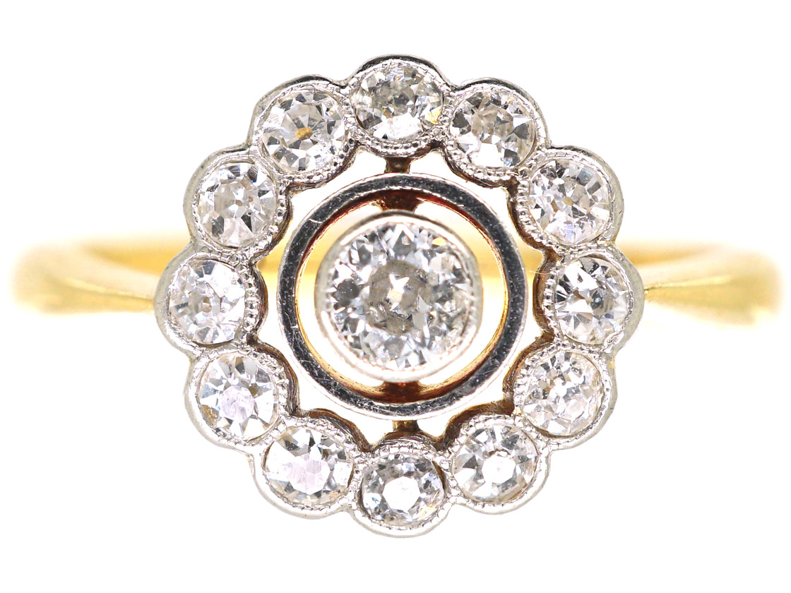 Art Deco 18ct Gold & Platinum, Diamond Cluster Ring (351M) | The ...