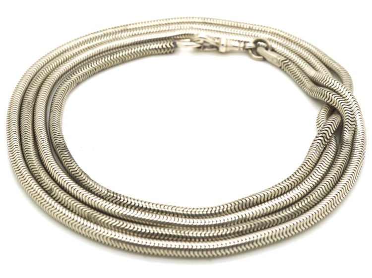 Victorian Long Silver Snake Link Guard Chain