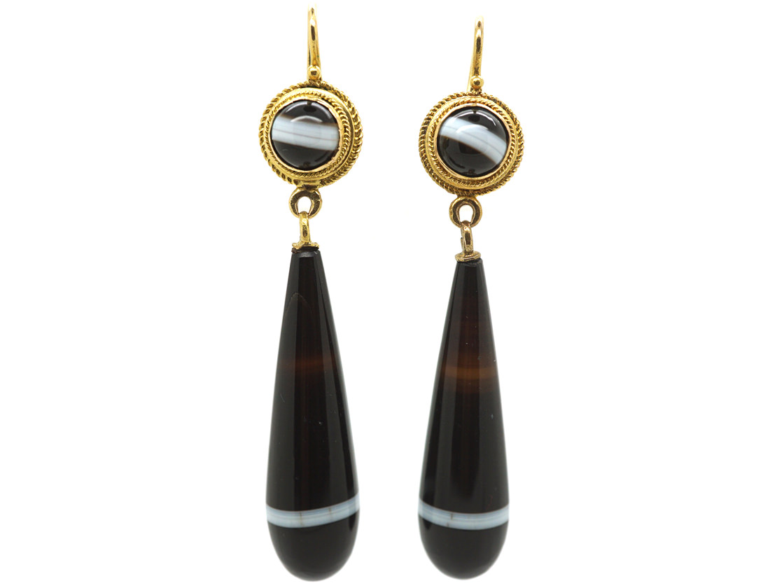 Victorian 15ct Gold & Banded Sardonyx Drop Earrings (440M) | The ...