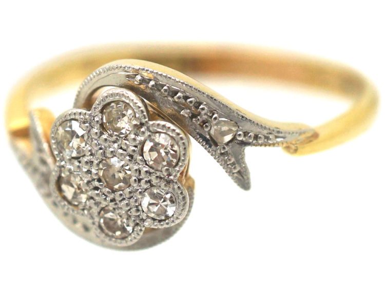 Edwardian Diamond Cluster Ring with Ribbon Sides