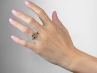 Edwardian 18ct Gold Triple Heart Diamond Ruby & Emerald Ring