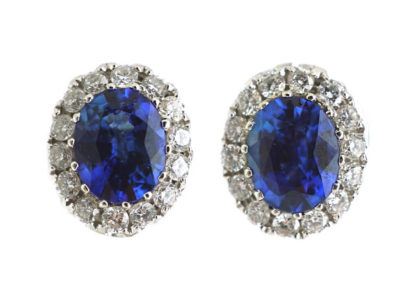 18ct White Gold Sapphire & Diamond Oval Earrings