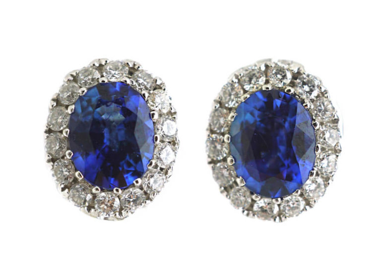 18ct White Gold Sapphire & Diamond Oval Earrings
