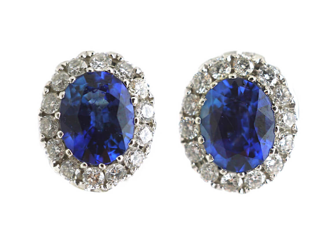 18ct White Gold Sapphire & Diamond Oval Earrings (508M) | The Antique ...