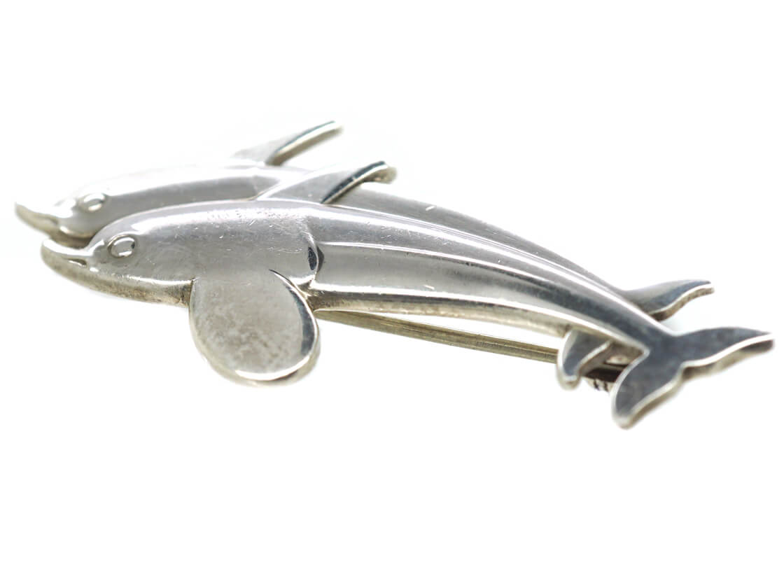 Georg Jensen Silver Dolphins Brooch Designed by Arno Malinowski (474M) |  The Antique Jewellery Company