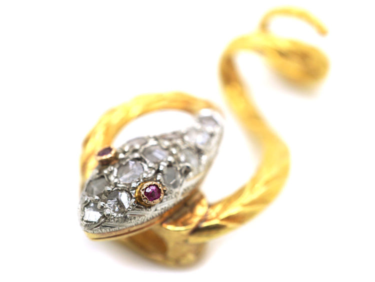 Victorian 15ct Gold Snake Slide set with Diamonds & Ruby Eyes