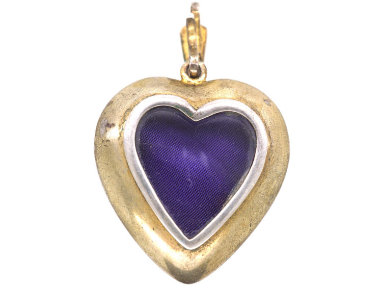 Edwardian Silver Gilt Pave Set Turquoise Heart Pendant