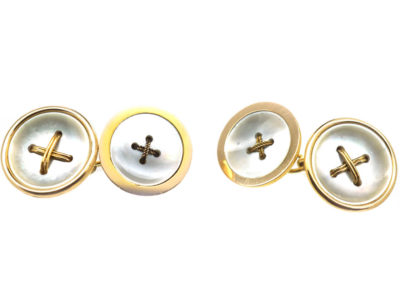 Edwardian 15ct Gold & Mother of Pearl Button Cufflinks