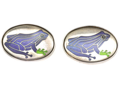 Silver Purple Frog Cufflinks by Roger Doyle