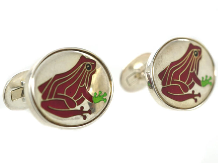 Silver Red Frog Cufflinks by Roger Doyle