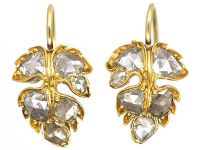 Georgian 18ct Gold Rose Diamond Vine Leaf Earrings