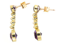 Edwardian 15ct Gold,  Amethyst & Pearl Drop Earrings