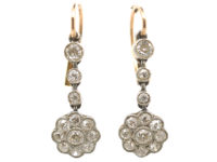 Edwardian 15ct Gold & Platinum, Diamond Cluster Drop Earrings
