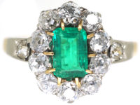 Swedish 18ct Gold Emerald & Diamond Cluster Ring