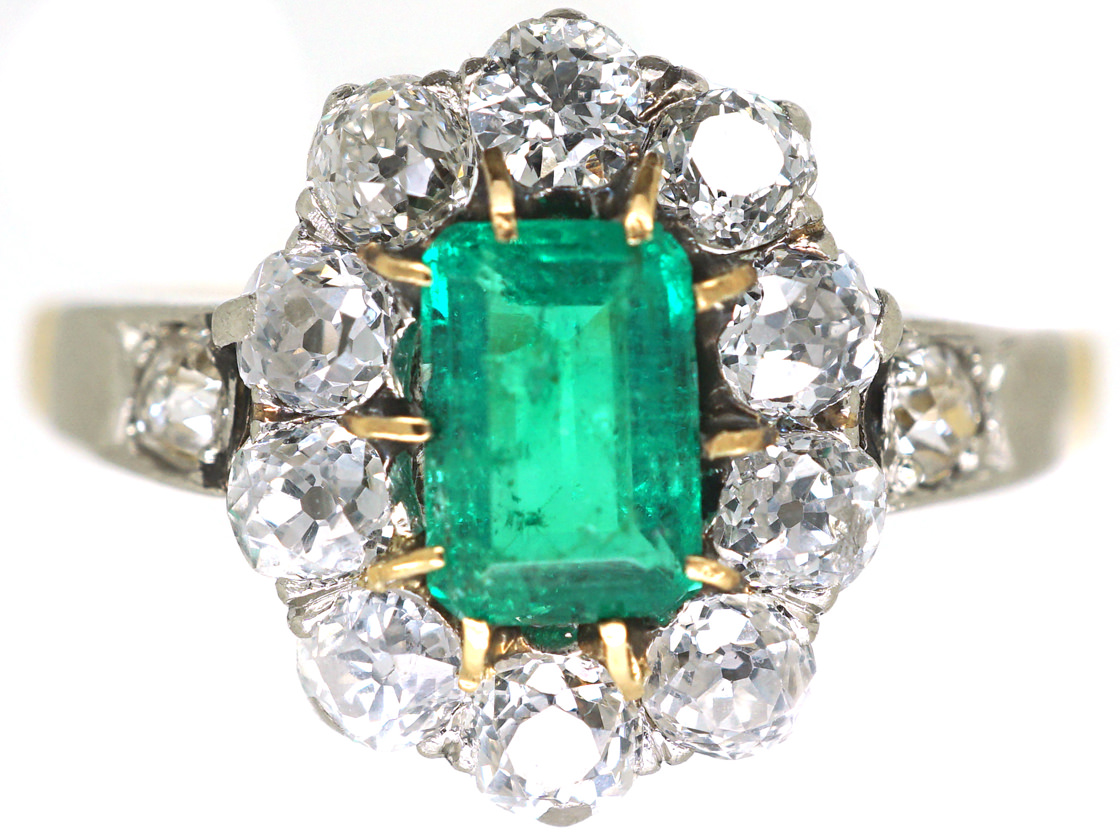 Swedish 18ct Gold Emerald & Diamond Cluster Ring (465M) | The Antique ...