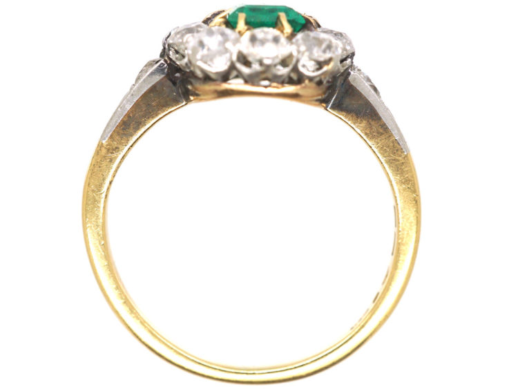 Swedish 18ct Gold Emerald & Diamond Cluster Ring