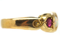 Victorian 22ct Gold Ruby & Opal Three stone Ring