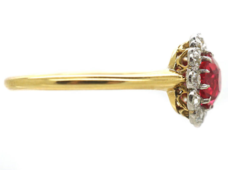 Edwardian 18ct Gold & Platinum, Red Spinel & Diamond Cluster Ring