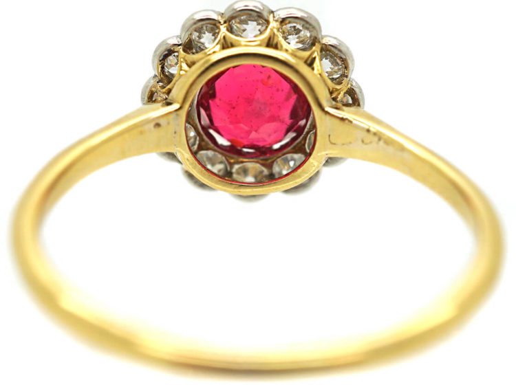 Edwardian 18ct Gold & Platinum, Red Spinel & Diamond Cluster Ring