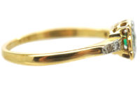 Edwardian 18ct Gold & Platinum, Emerald & Diamond Geometric Ring