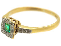 Edwardian 18ct Gold & Platinum, Emerald & Diamond Geometric Ring