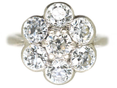 Art Deco Large Platinum and Diamond Daisy Cluster Ring