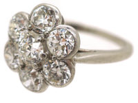 Art Deco Large Platinum and Diamond Daisy Cluster Ring