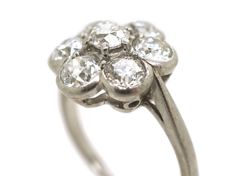 Art Deco Large Platinum and Diamond Daisy Cluster Ring