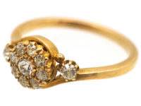 Edwardian 18ct Gold & Diamond Cluster Ring with Diamond Shoulders