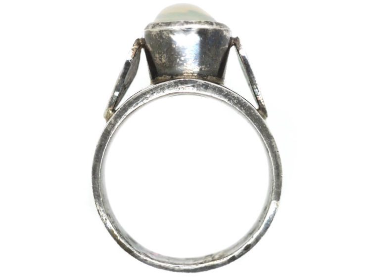 Silver Ring set with a Large Oval Moonstone