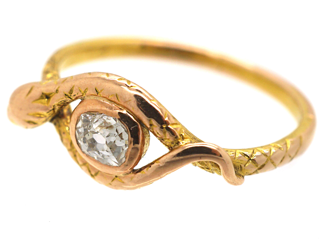 18ct Gold Snake Ring set with an Old Mine Cut Diamond (495M) | The ...