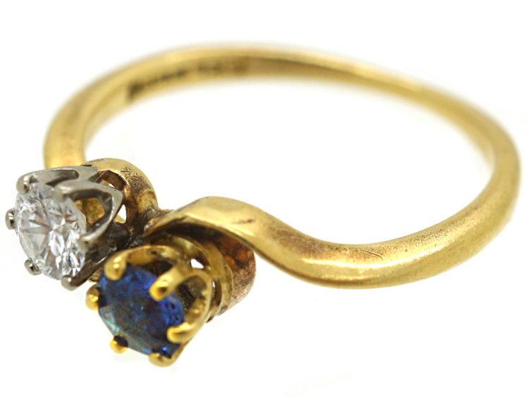 Edwardian 18ct Gold & Platinum, Diamond & Sapphire Crossover Ring