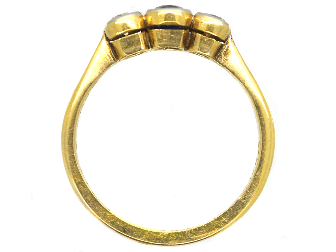 Art Deco 18ct Gold & Platinum, Three Stone Diamond & Sapphire Ring ...