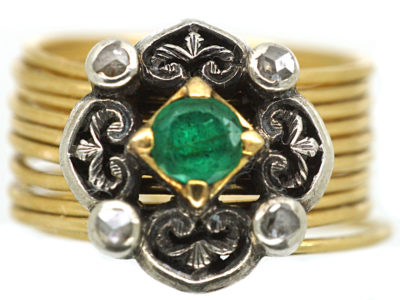 18ct Gold Harem Ring With Emerald & Rose Diamond Top