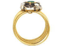 18ct Gold Harem Ring With Emerald & Rose Diamond Top