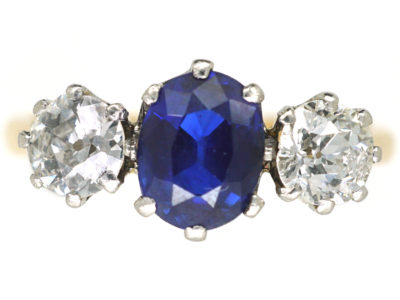 Art Deco 18ct Gold and Platinum, Sapphire & Diamond Three Stone Ring