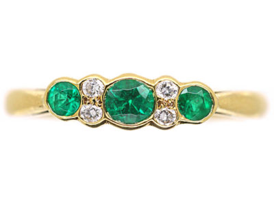 1960s 18ct Gold Three Stone Emerald and Diamond Ring Made By Cropp & Farr