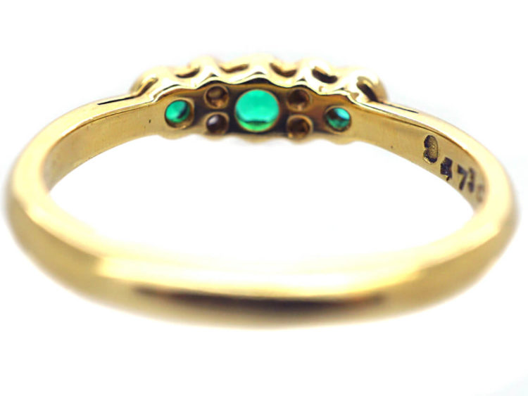 1960s 18ct Gold Three Stone Emerald and Diamond Ring Made By Cropp & Farr