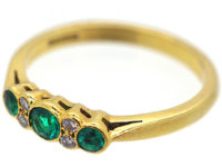 1960s 18ct Gold Three Stone Emerald and Diamond Ring Made By Cropp & Farr