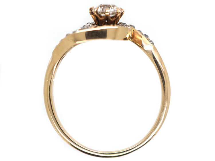 Art Nouveau 18ct Gold, Diamond Solitaire Twist Ring